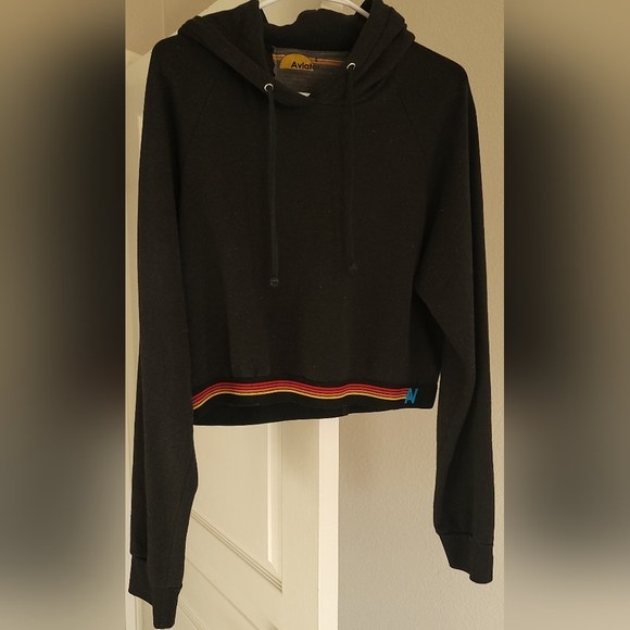 Aviator Nation Black Hoodie with Rainbow Trim - Picture 2 of 10